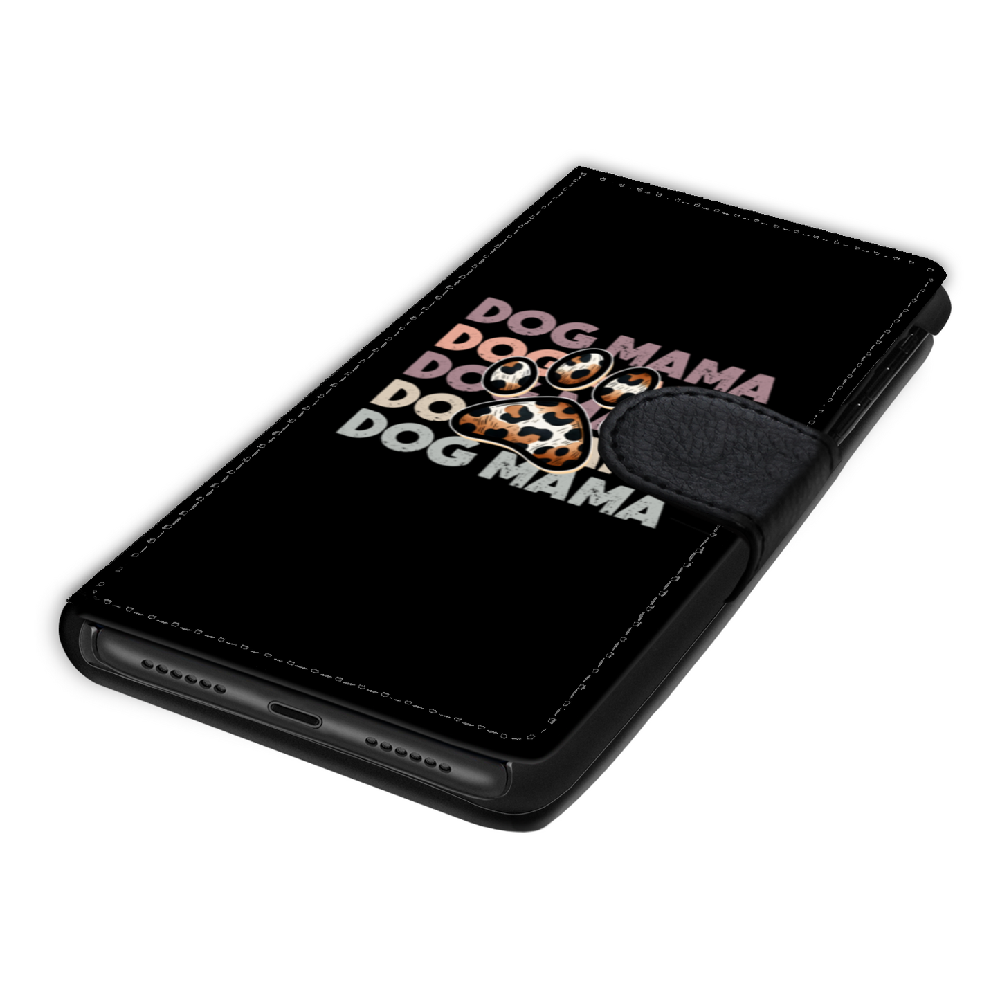 Dog Mama Paw Print Faux Leather Wallet Phone Case-Black