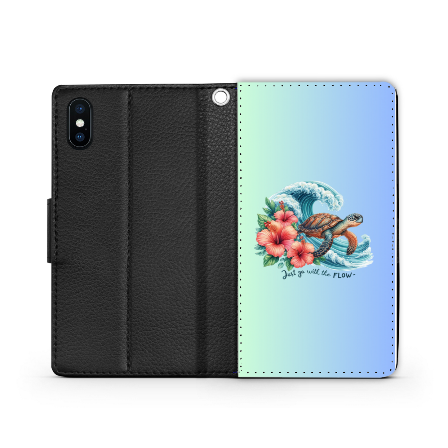 Just Go With the Flow Faux Leather Wallet Phone Case-Green Blue Gradient