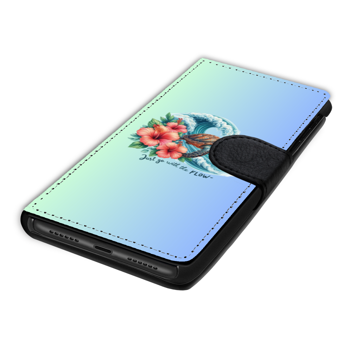 Just Go With the Flow Faux Leather Wallet Phone Case-Green Blue Gradient