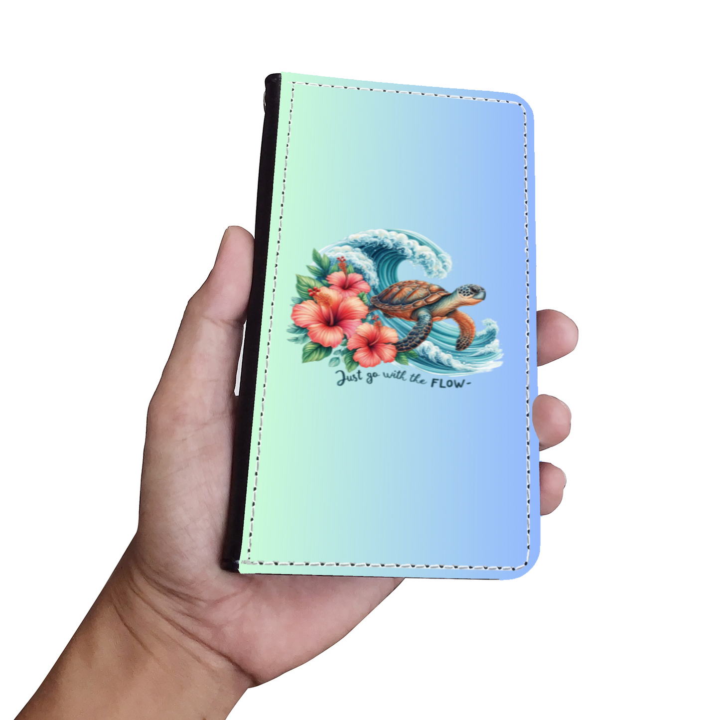 Just Go With the Flow Faux Leather Wallet Phone Case-Green Blue Gradient