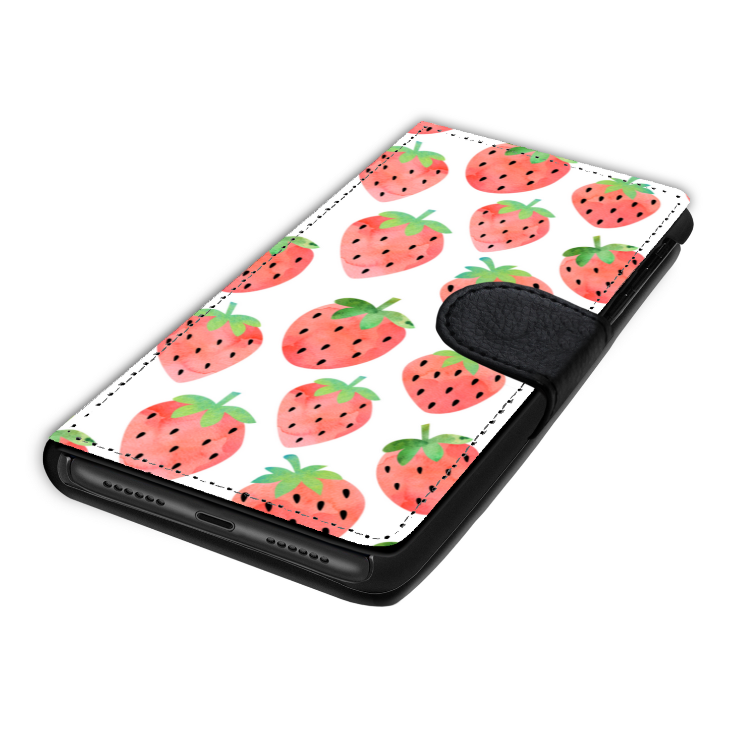 Summer Strawberries Faux Leather Wallet Phone Case