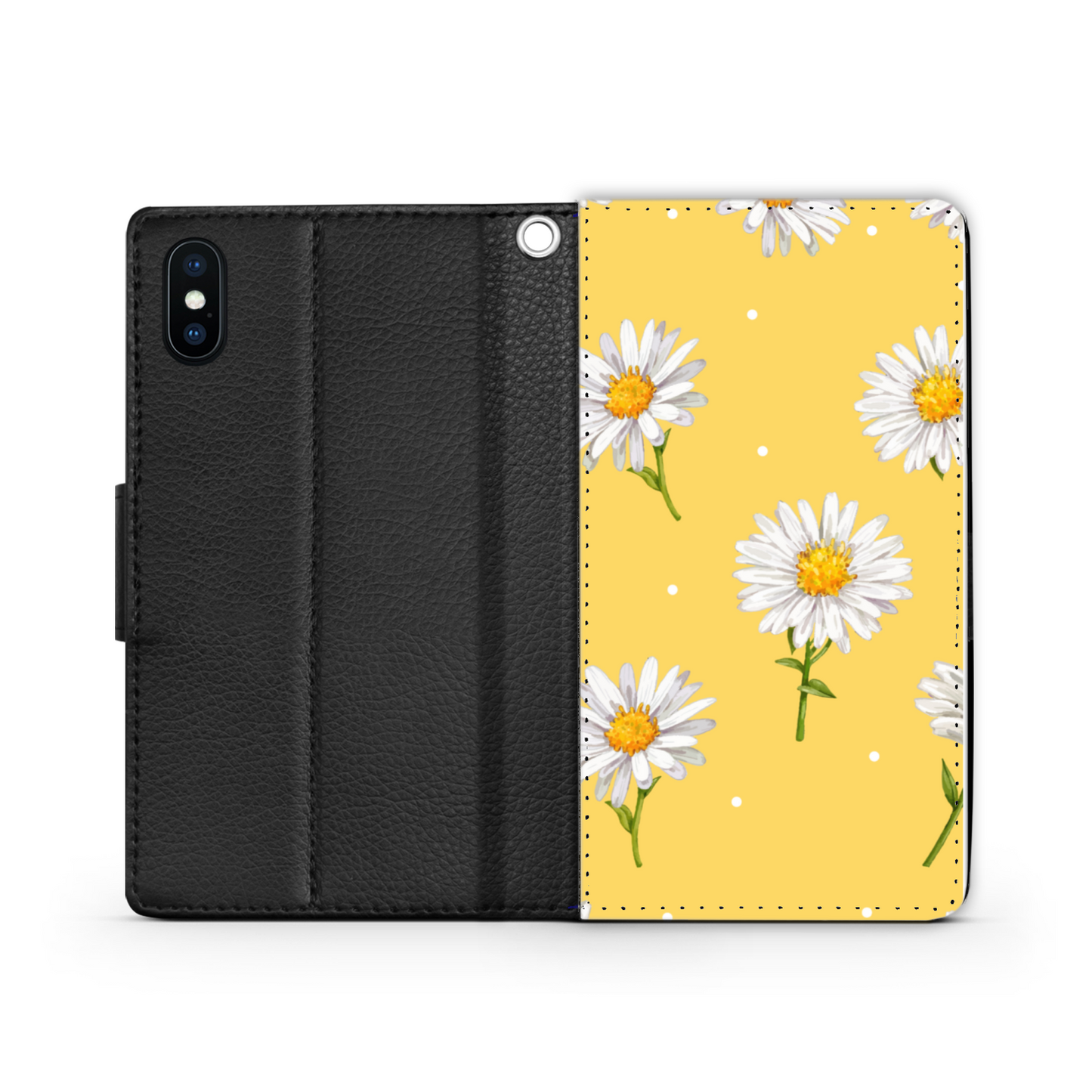 Daisy Flowers Pattern Faux Leather Wallet Phone Case