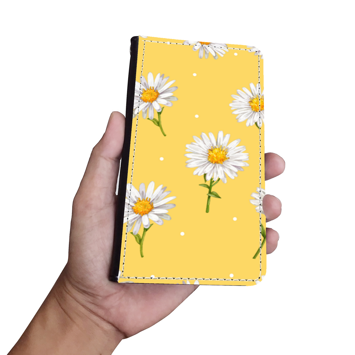 Daisy Flowers Pattern Faux Leather Wallet Phone Case