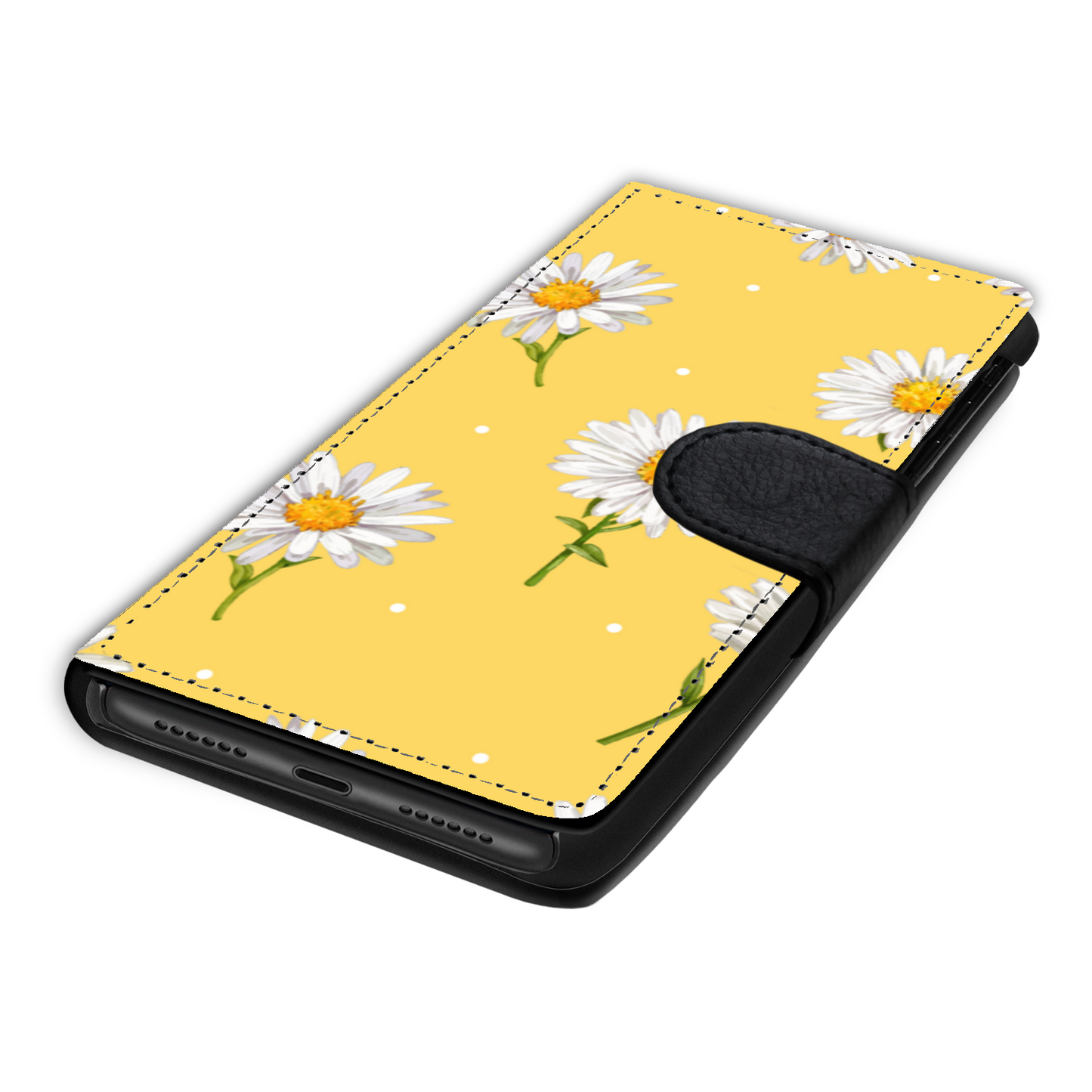 Daisy Flowers Pattern Faux Leather Wallet Phone Case