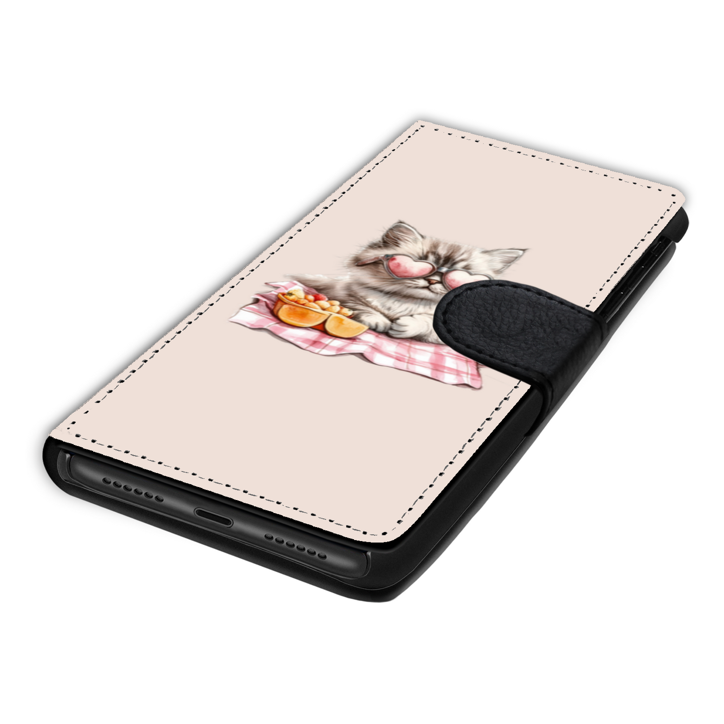 Summer Picnic Cat Faux Leather Wallet Phone Case