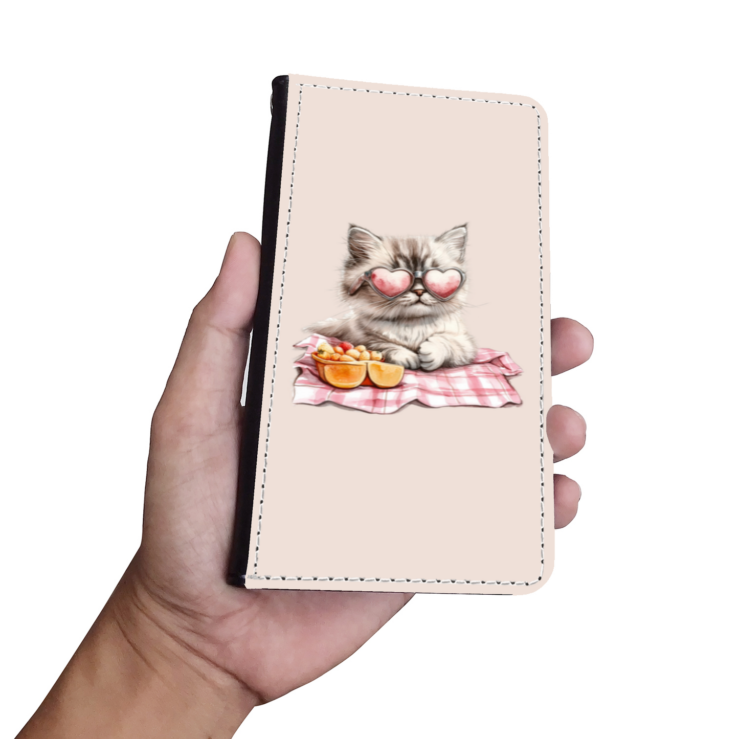 Summer Picnic Cat Faux Leather Wallet Phone Case