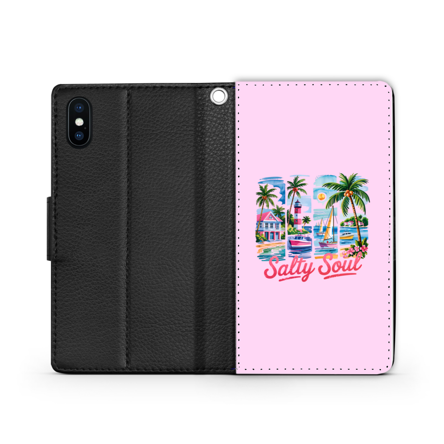 Salty Soul Faux Leather Wallet Phone Case-Pink Lace