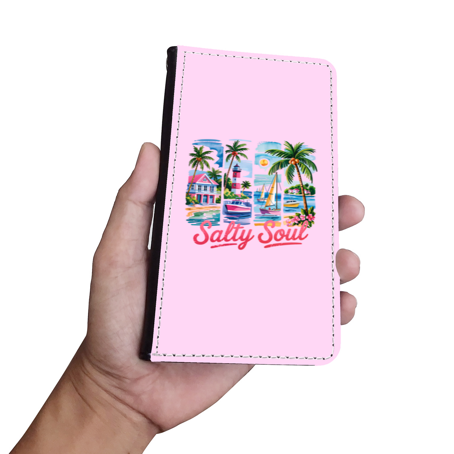 Salty Soul Faux Leather Wallet Phone Case-Pink Lace