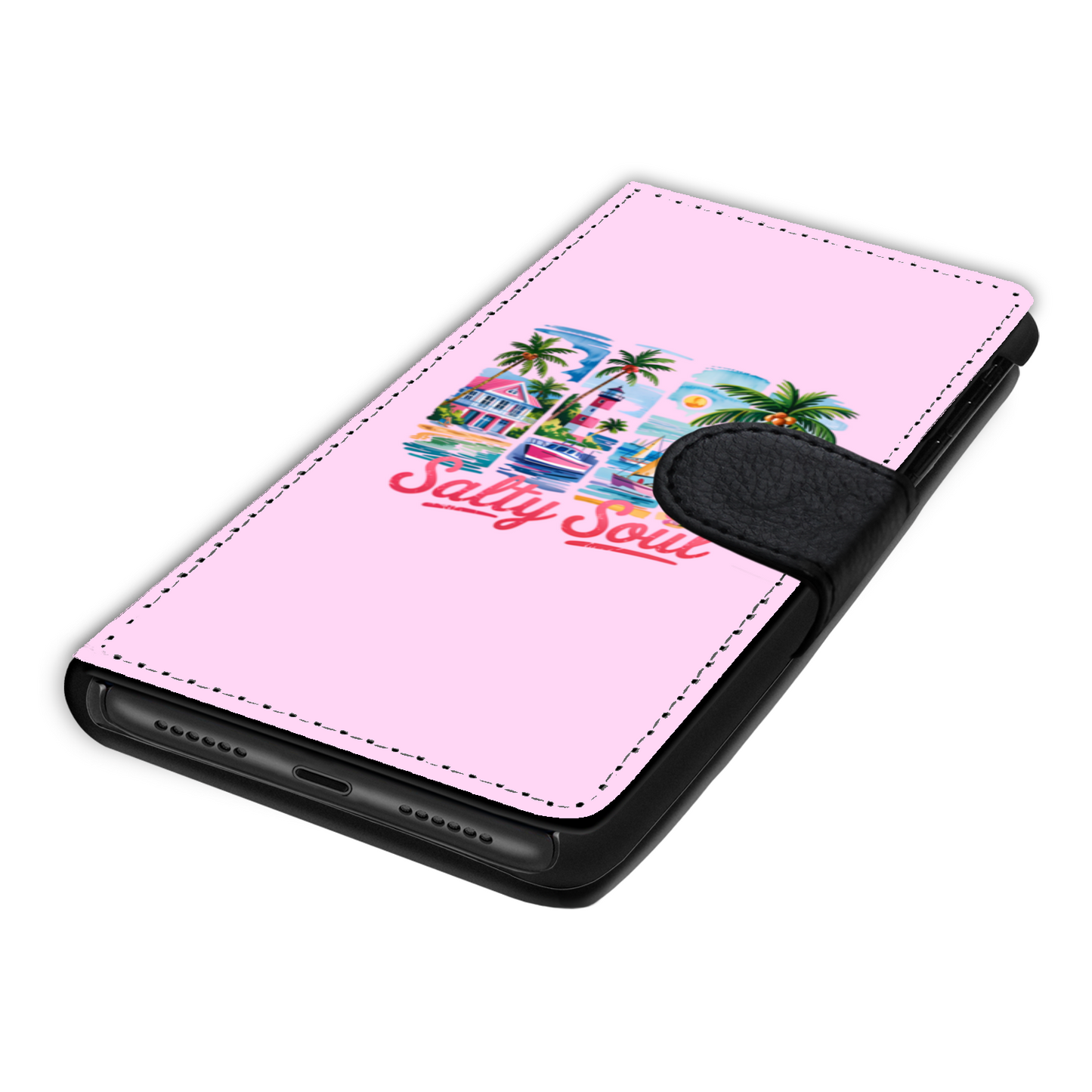 Salty Soul Faux Leather Wallet Phone Case-Pink Lace
