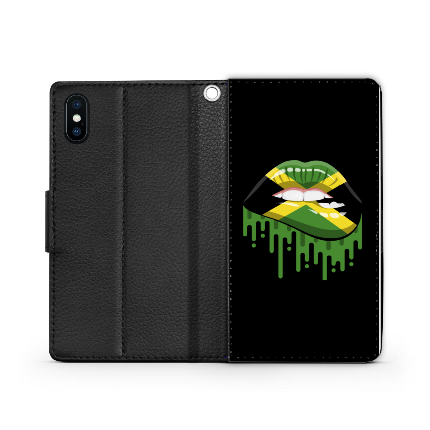 Jamaican Flag Drip Lips Faux Leather Wallet Phone Case