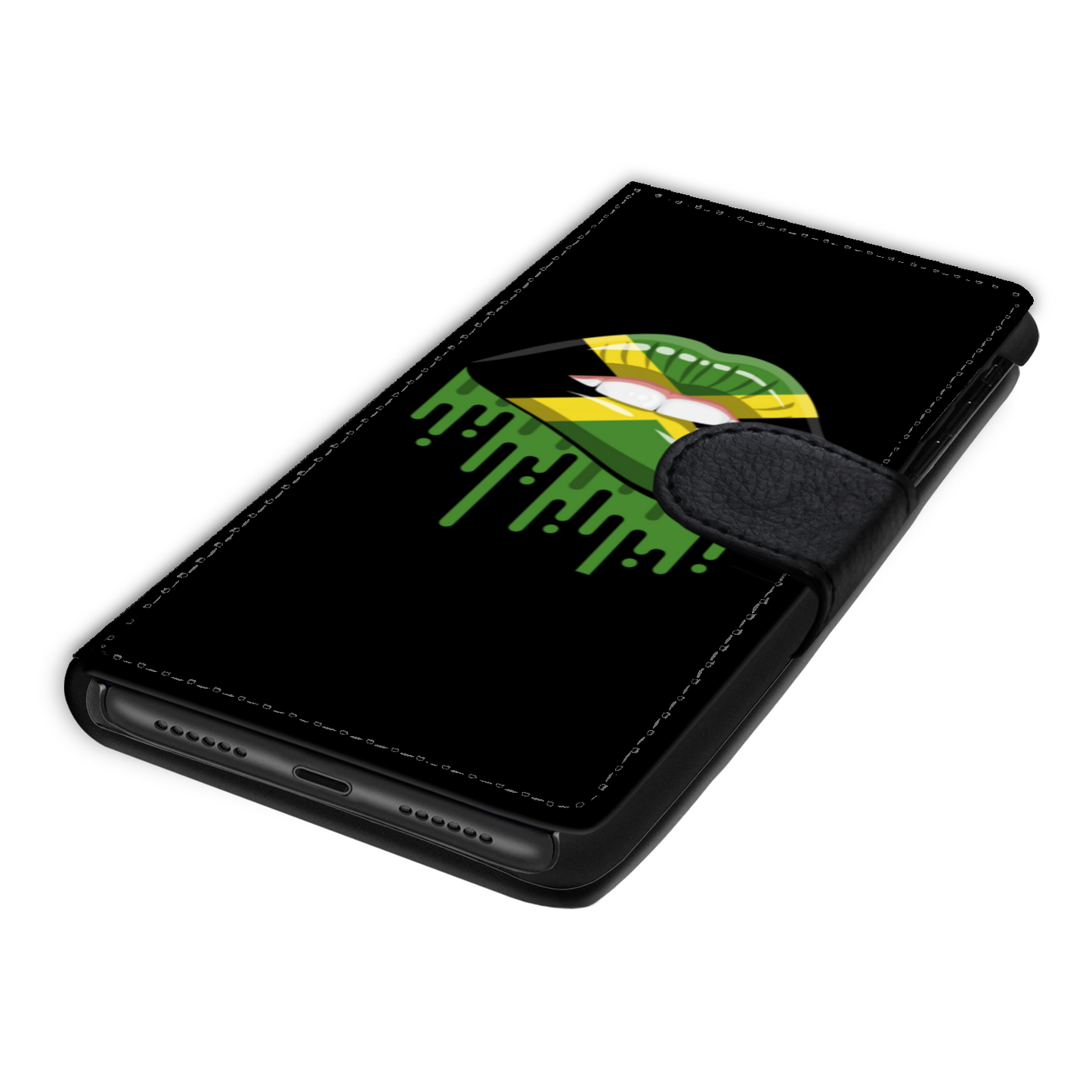 Jamaican Flag Drip Lips Faux Leather Wallet Phone Case