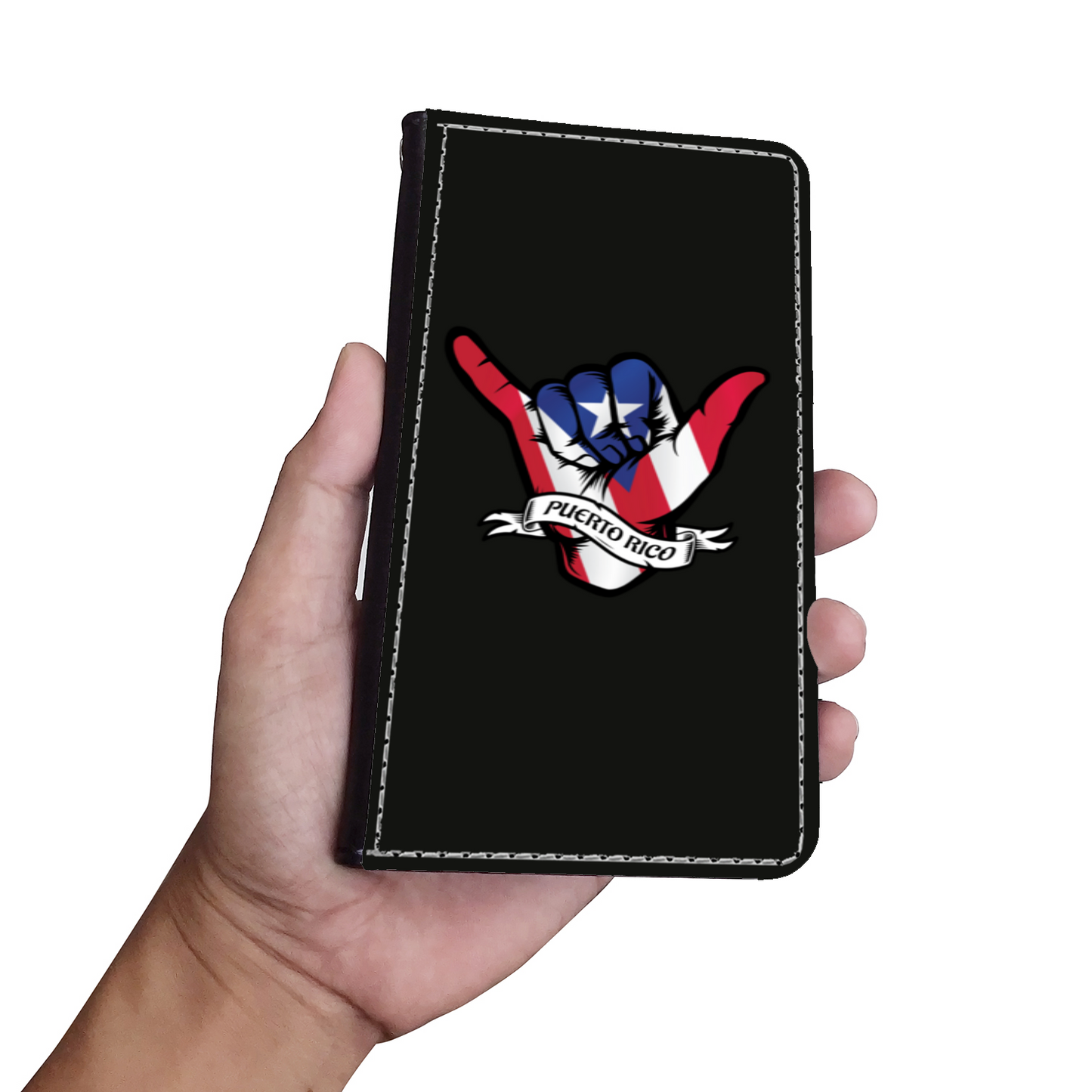 Puerto Rico Shaka Hand Flag Faux Leather Wallet Phone Case