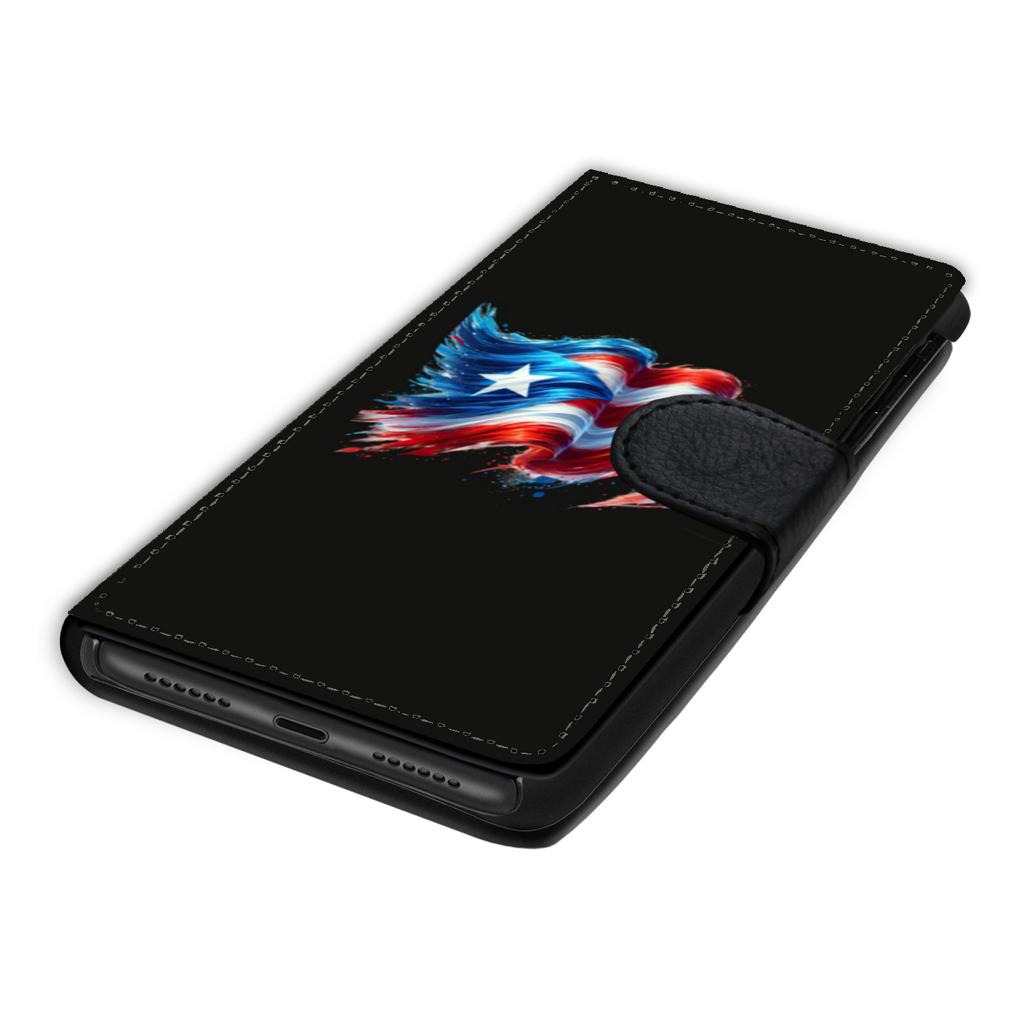 Puerto Rican Wave Flag Faux Leather Wallet Phone Case-Black