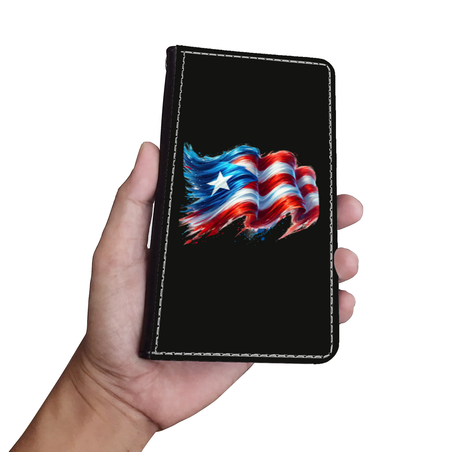 Puerto Rican Wave Flag Faux Leather Wallet Phone Case-Black