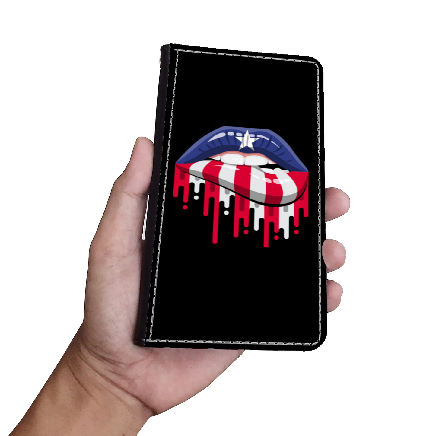 Puerto Rico Lips Flag Pride Faux Leather Wallet Phone Case-Black