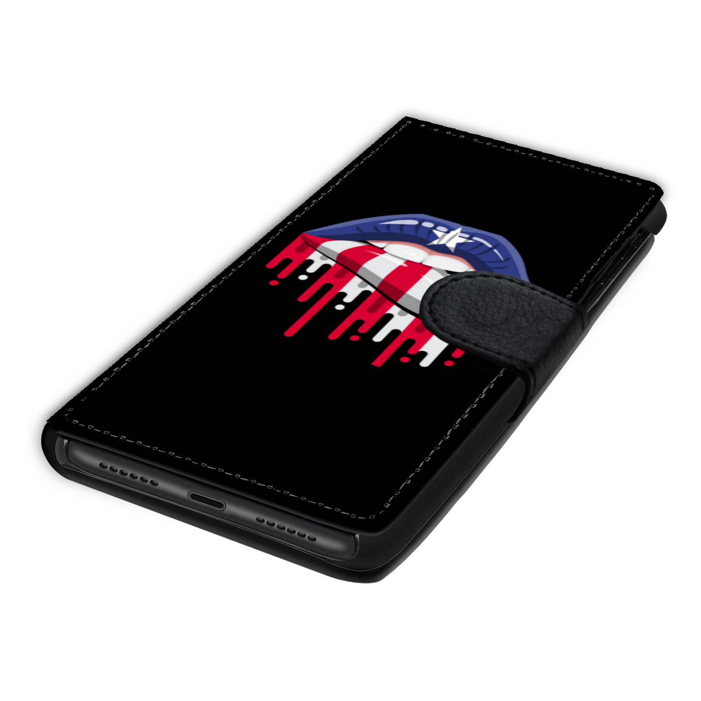 Puerto Rico Lips Flag Pride Faux Leather Wallet Phone Case-Black