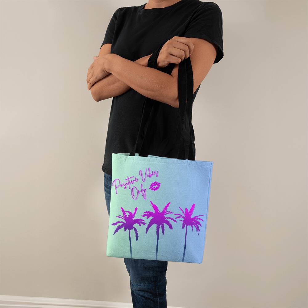 Positive Vibes Only Purple Palm Tote