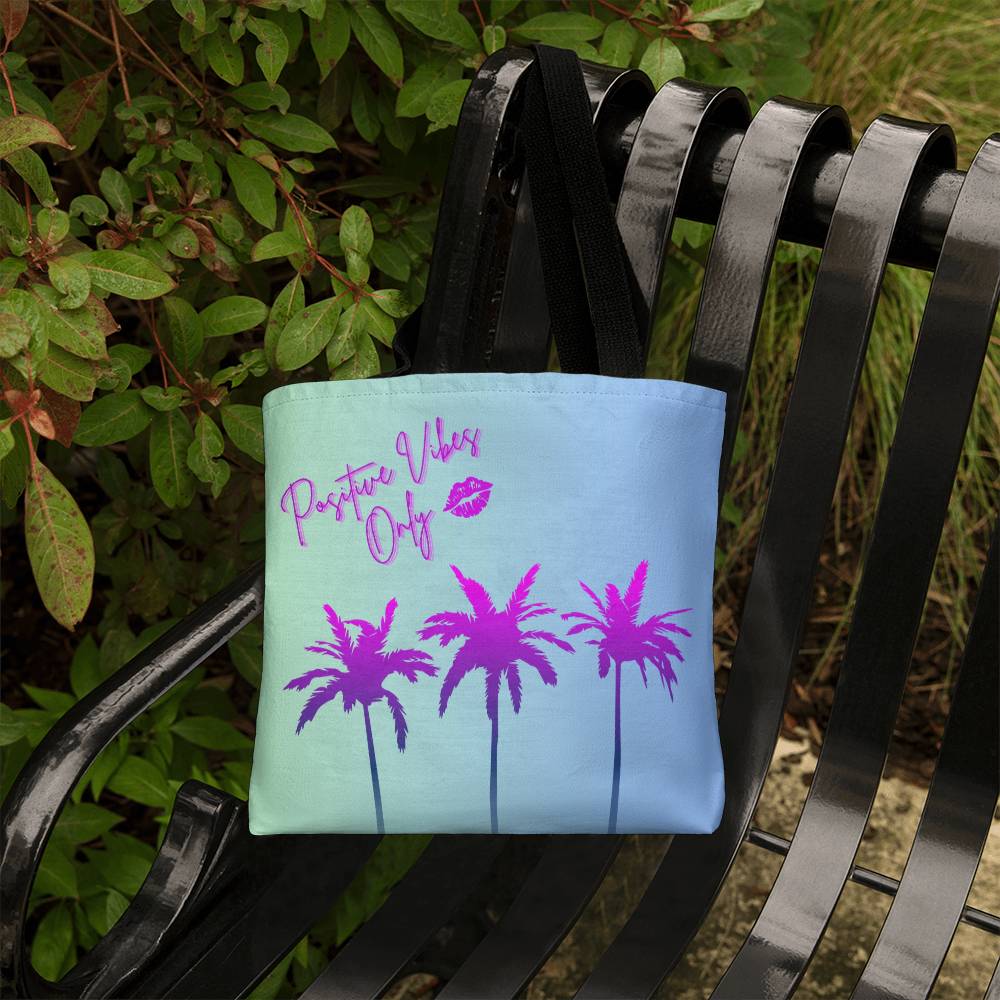 Positive Vibes Only Purple Palm Tote