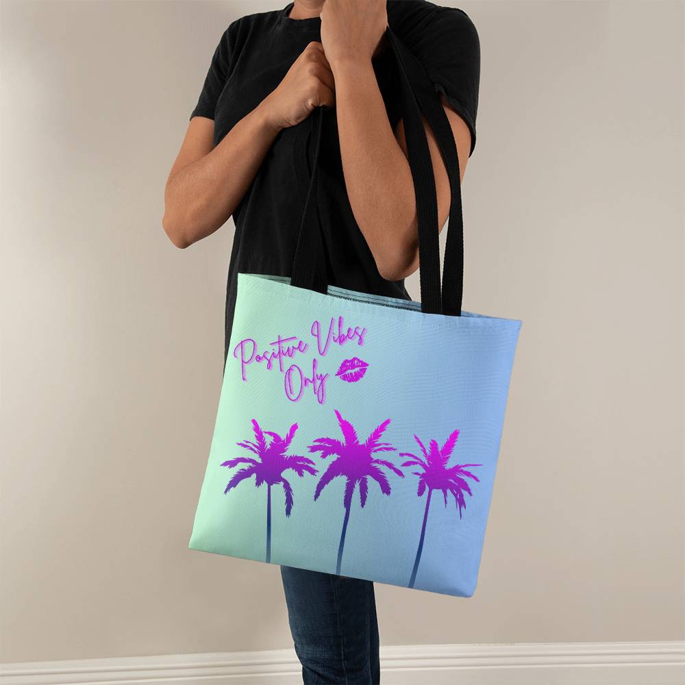 Positive Vibes Only Purple Palm Tote