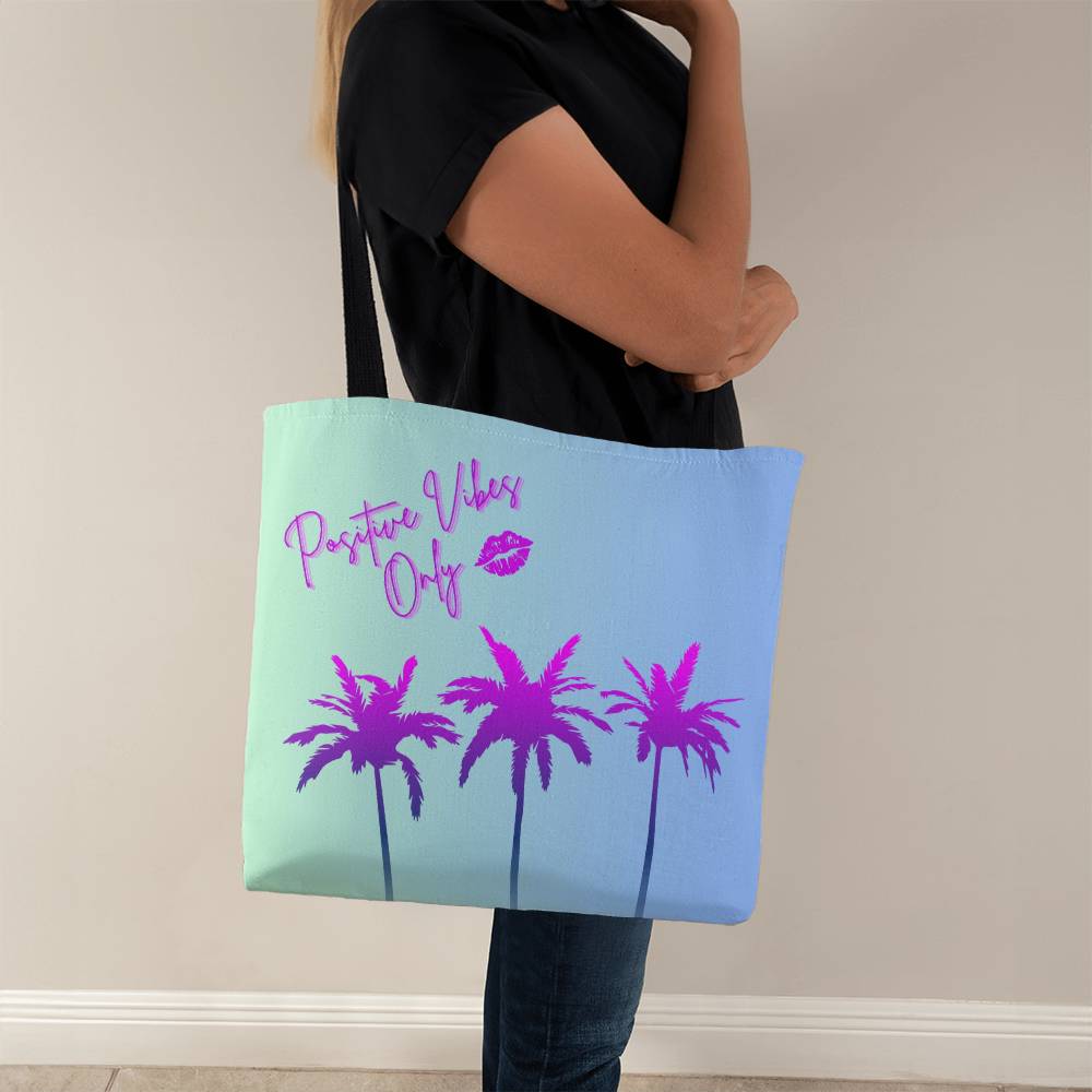 Positive Vibes Only Purple Palm Tote