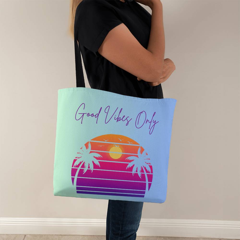 Good Vibes Only Tote Bag-Deep Purple Lettering