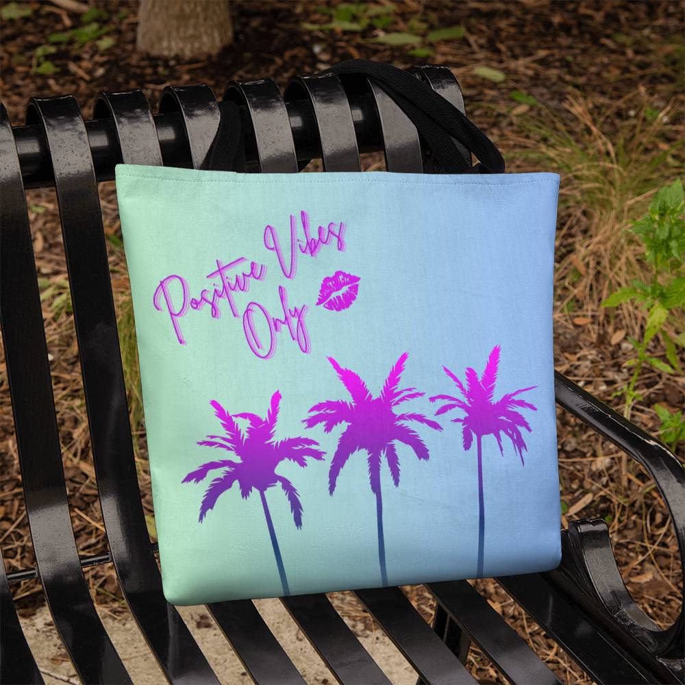 Positive Vibes Only Purple Palm Tote