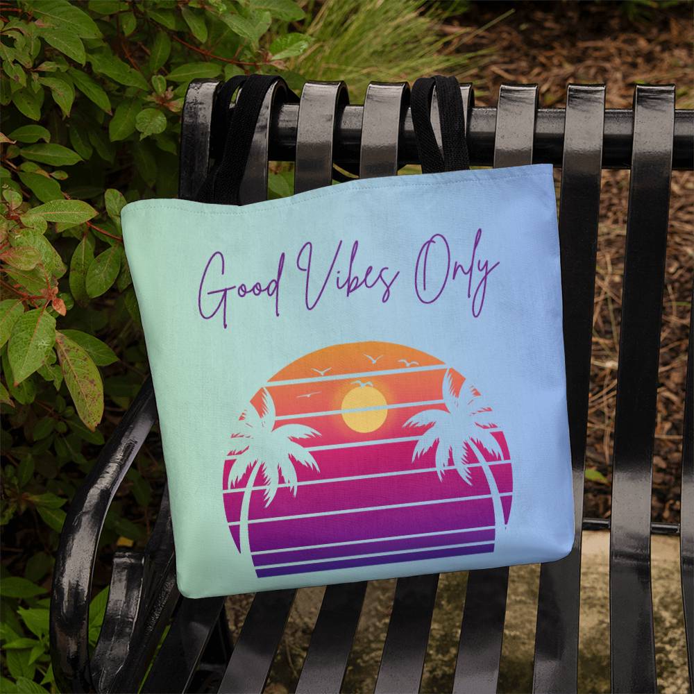 Good Vibes Only Tote Bag-Deep Purple Lettering