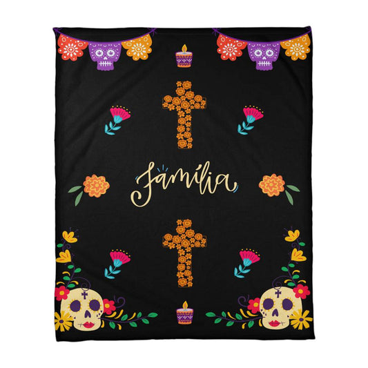 Dia de Muertos Familia Sugar Skull & Cross Fleece Blanket