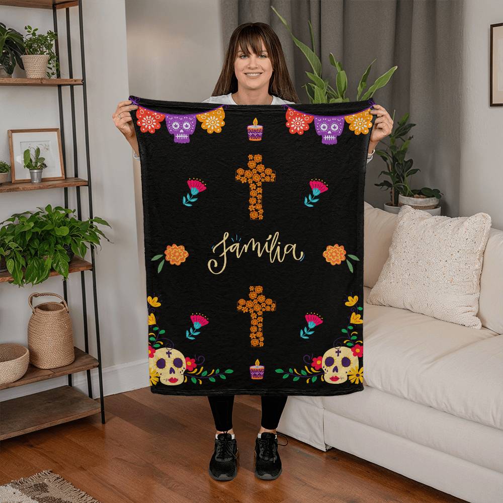 Dia de Muertos Familia Sugar Skull & Cross Fleece Blanket