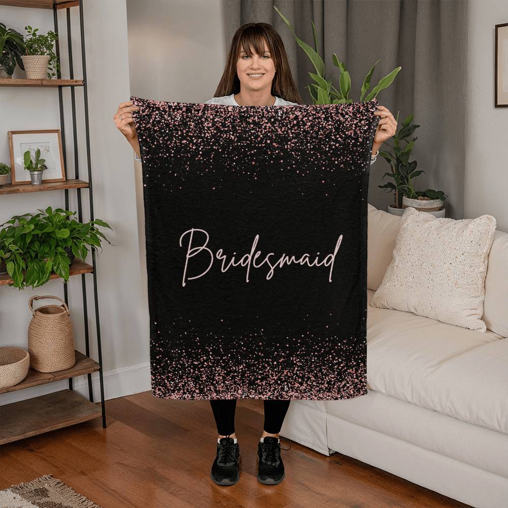 Bridesmaid Fleece Blanket-Light Pink Lettering