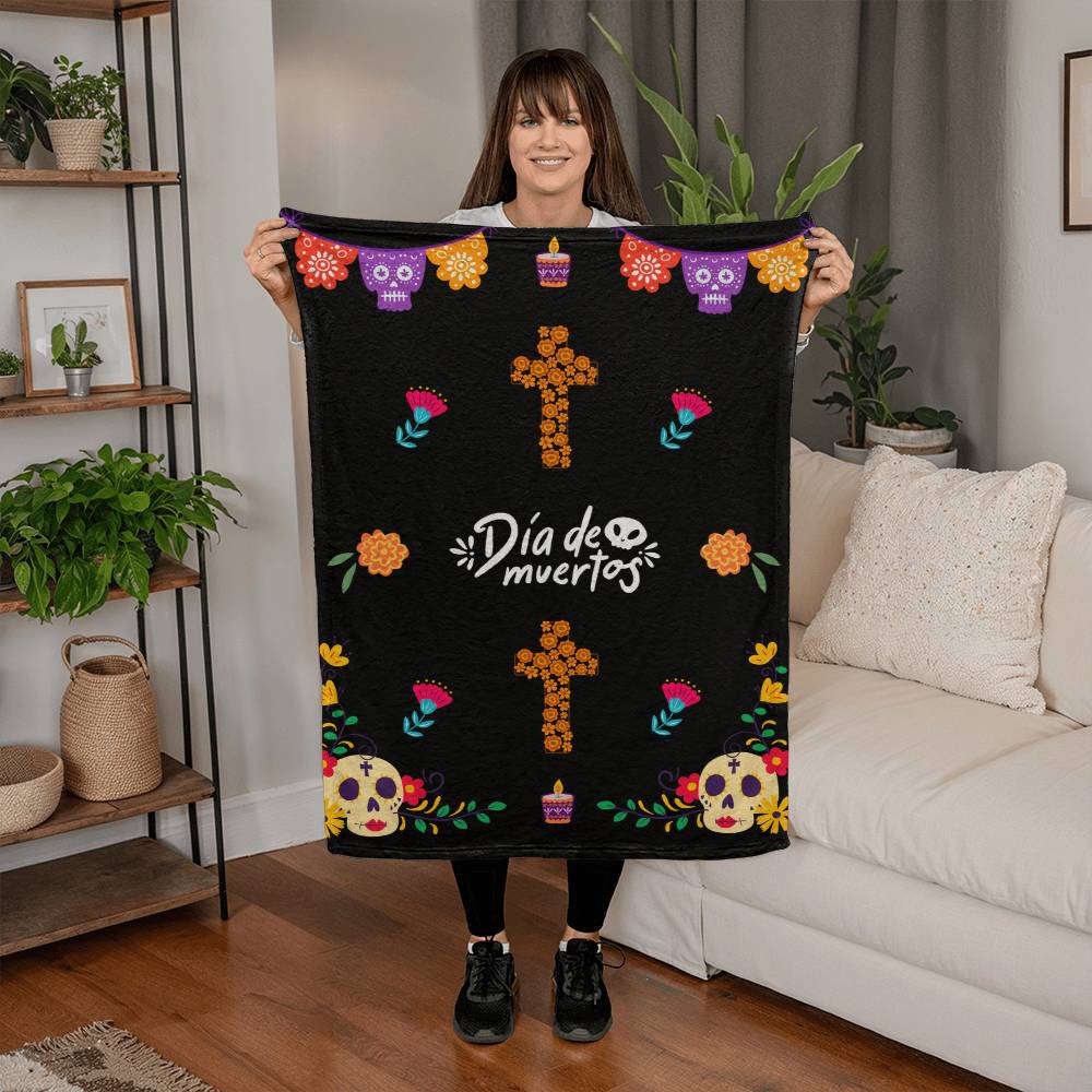 Dia de Muertos Sugar Skull & Cross Fleece Blanket