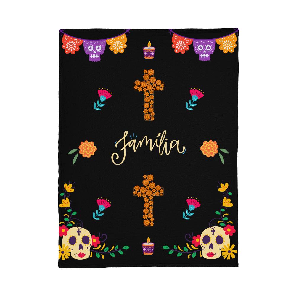 Dia de Muertos Familia Sugar Skull & Cross Fleece Blanket