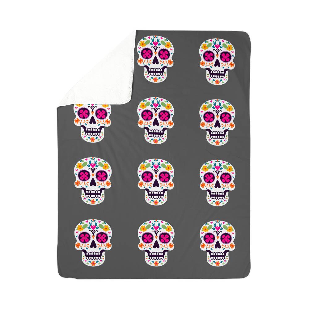 Sugar Skull Sherpa Fleece Blanket