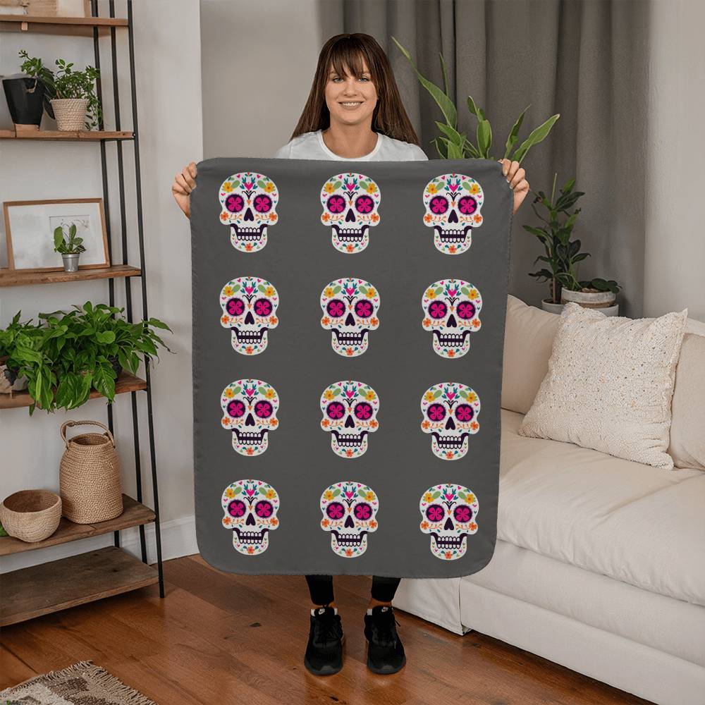 Sugar Skull Sherpa Fleece Blanket