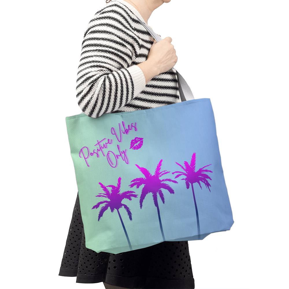 Positive Vibes Only Purple Palm Tote