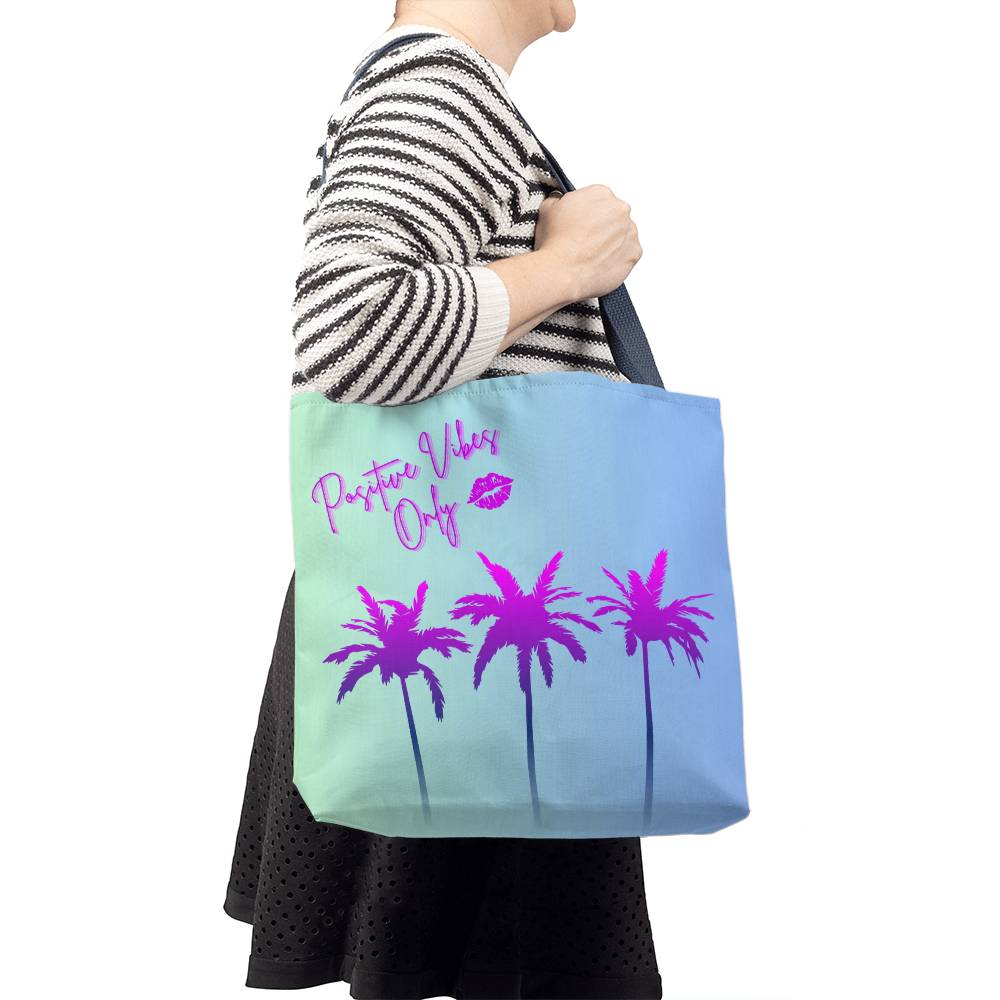 Positive Vibes Only Purple Palm Tote