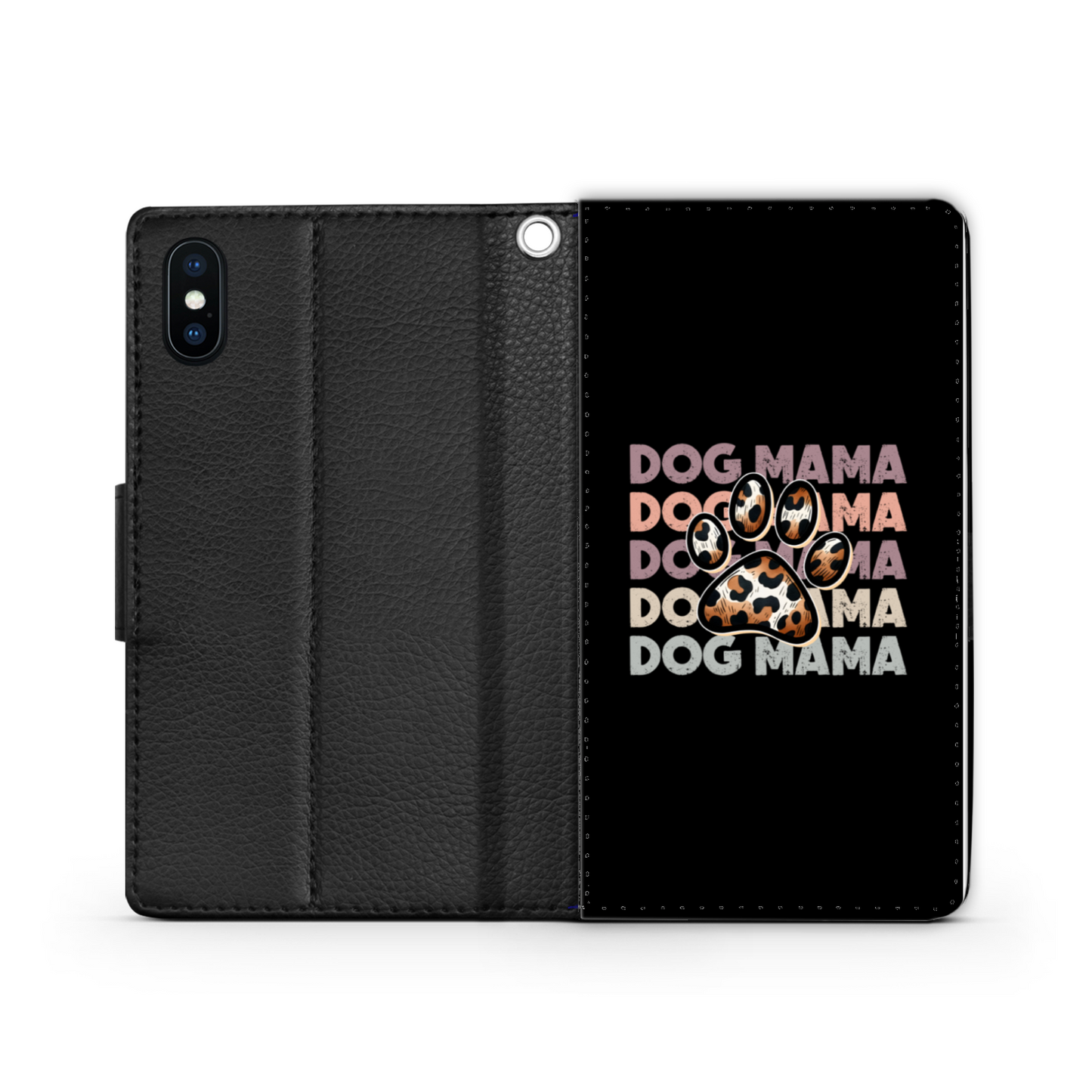 Dog Mama Paw Print Faux Leather Wallet Phone Case-Black
