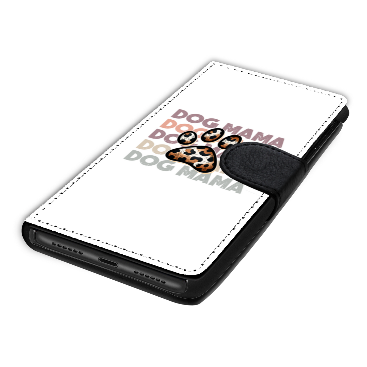 Dog Mama Paw Print Faux Leather Wallet Phone Case-White