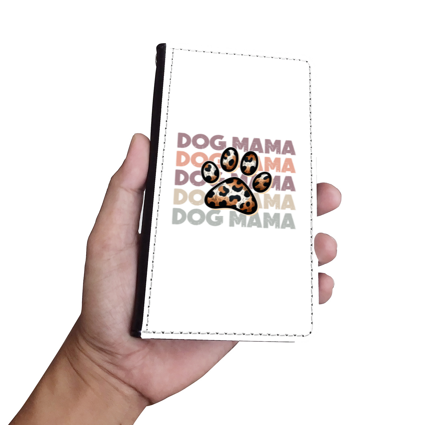Dog Mama Paw Print Faux Leather Wallet Phone Case-White