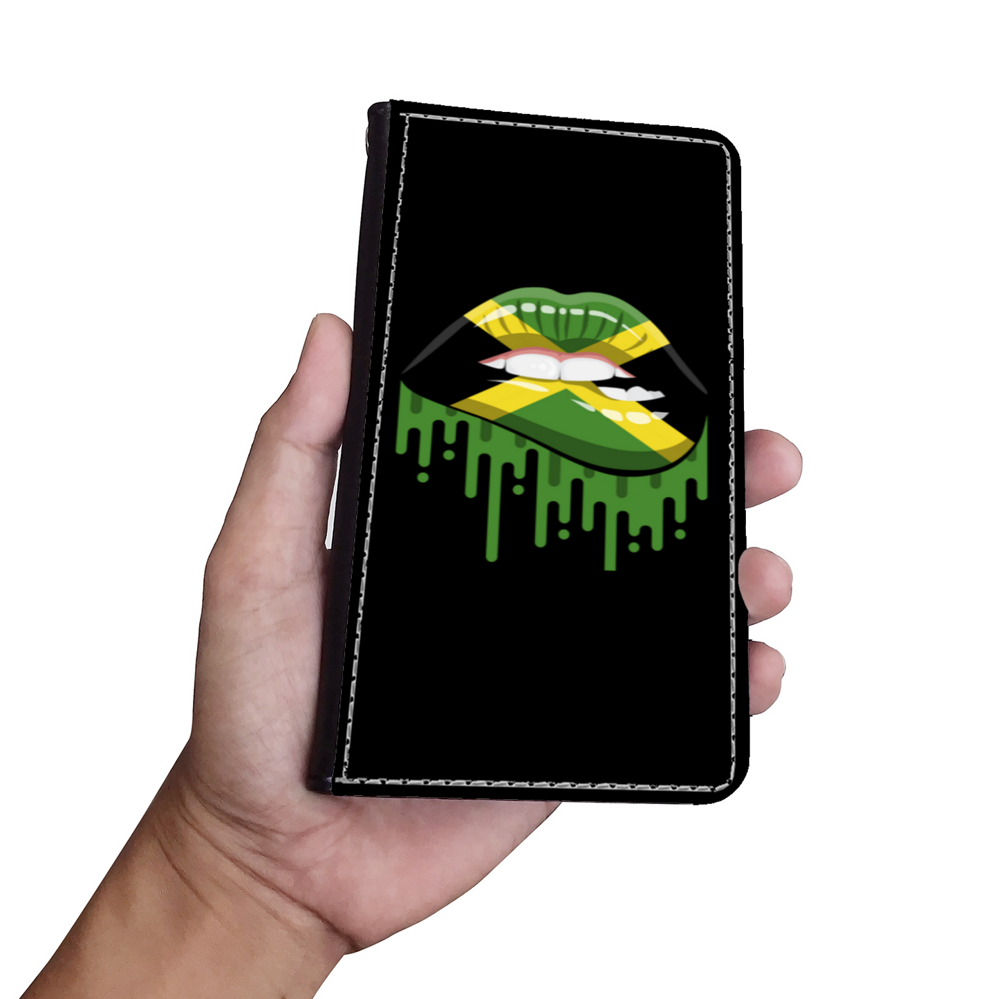 Jamaican Flag Drip Lips Faux Leather Wallet Phone Case