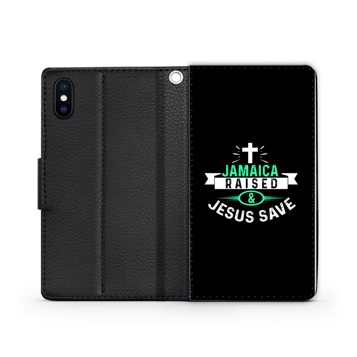 Jamaica Raised & Jesus Save Faux Leather Wallet Phone Case