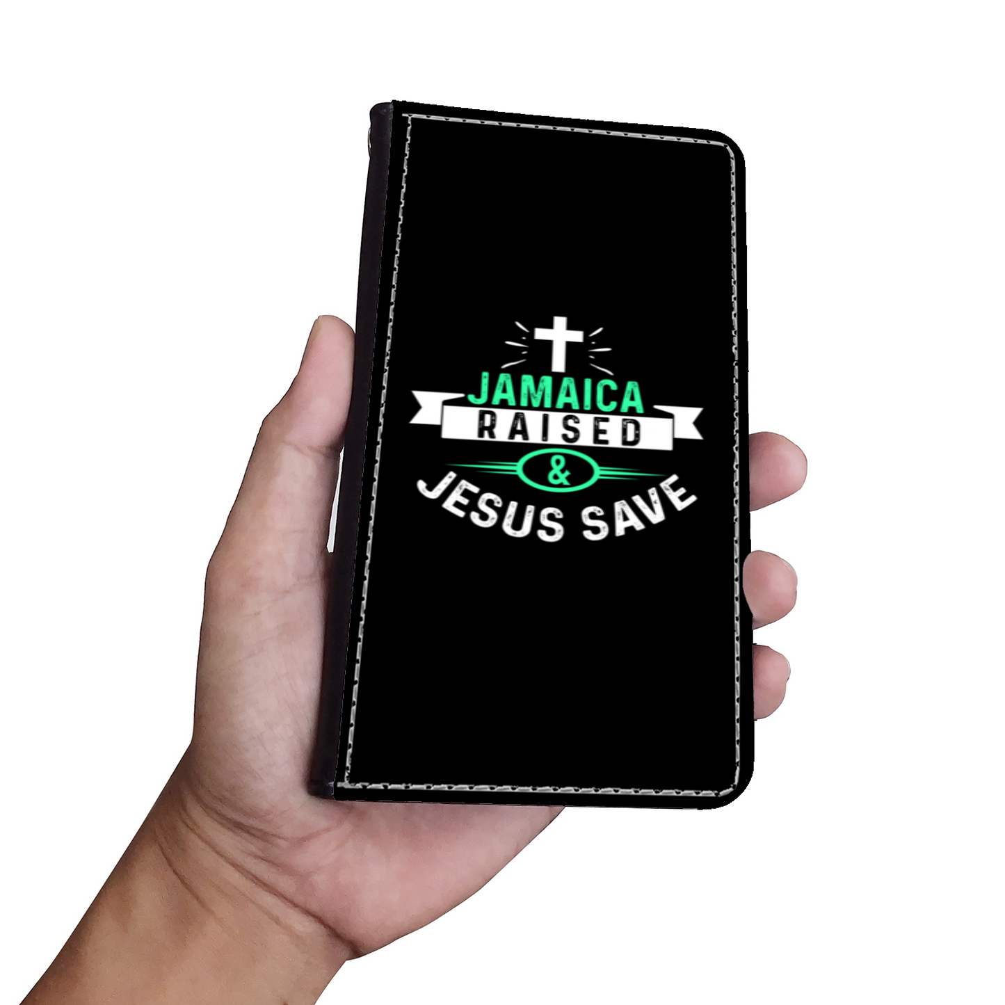 Jamaica Raised & Jesus Save Faux Leather Wallet Phone Case