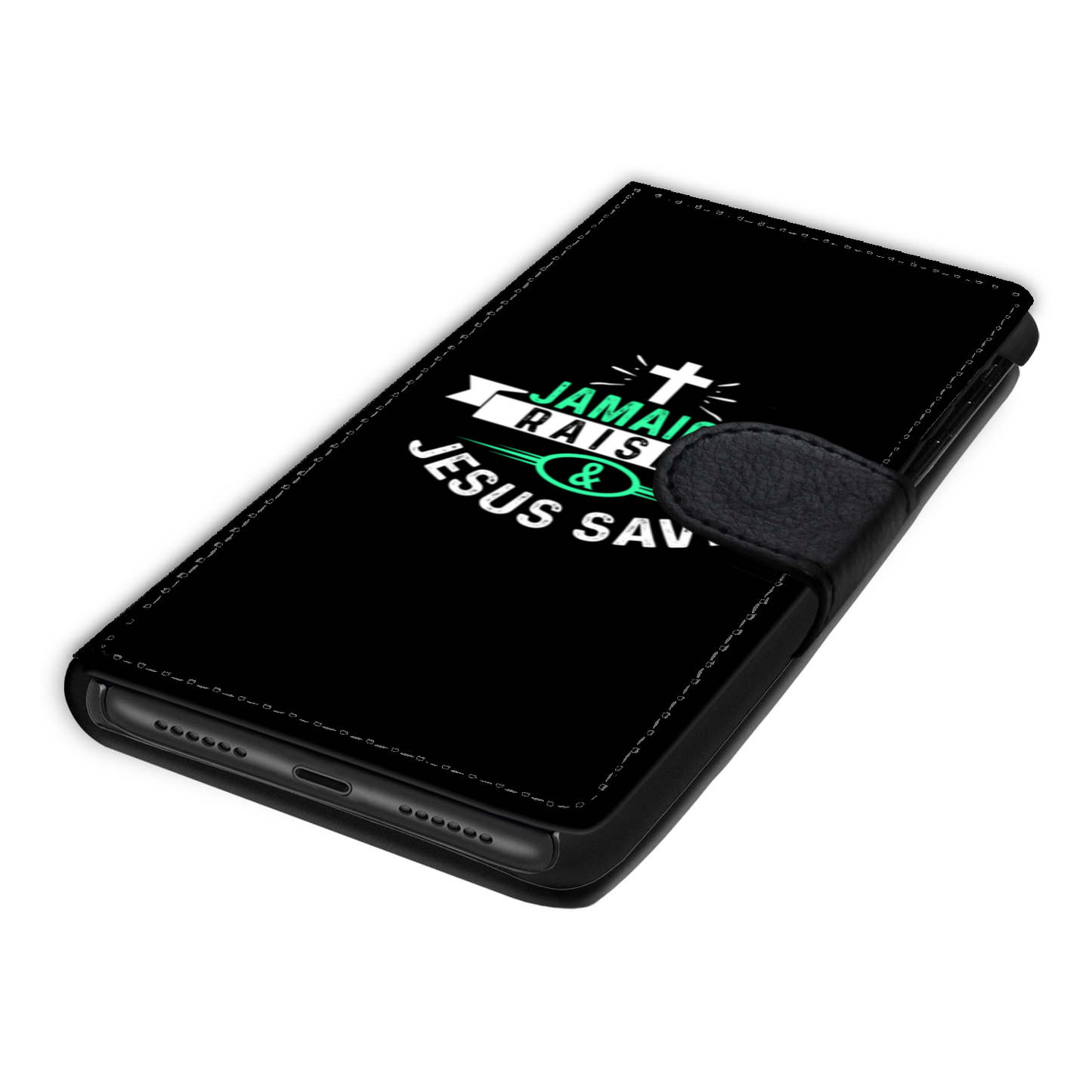 Jamaica Raised & Jesus Save Faux Leather Wallet Phone Case