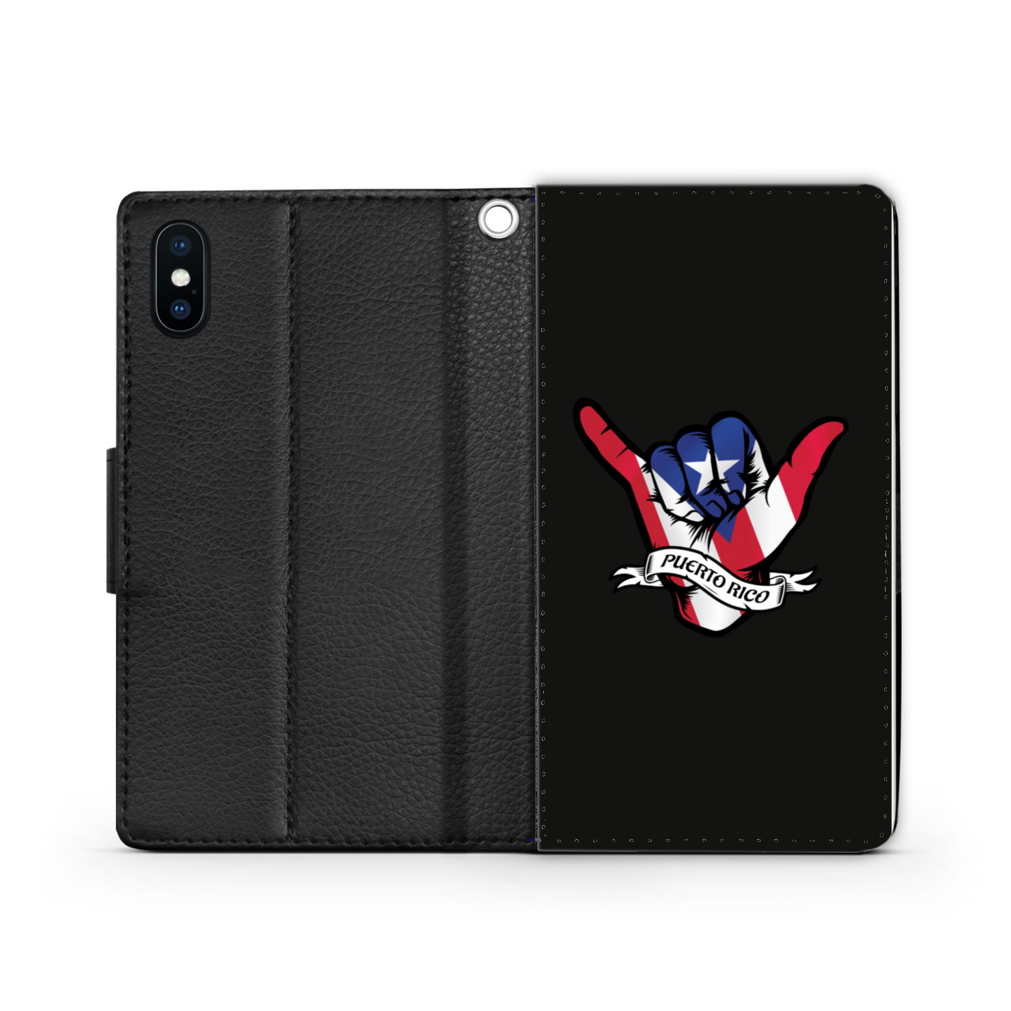 Puerto Rico Shaka Hand Flag Faux Leather Wallet Phone Case