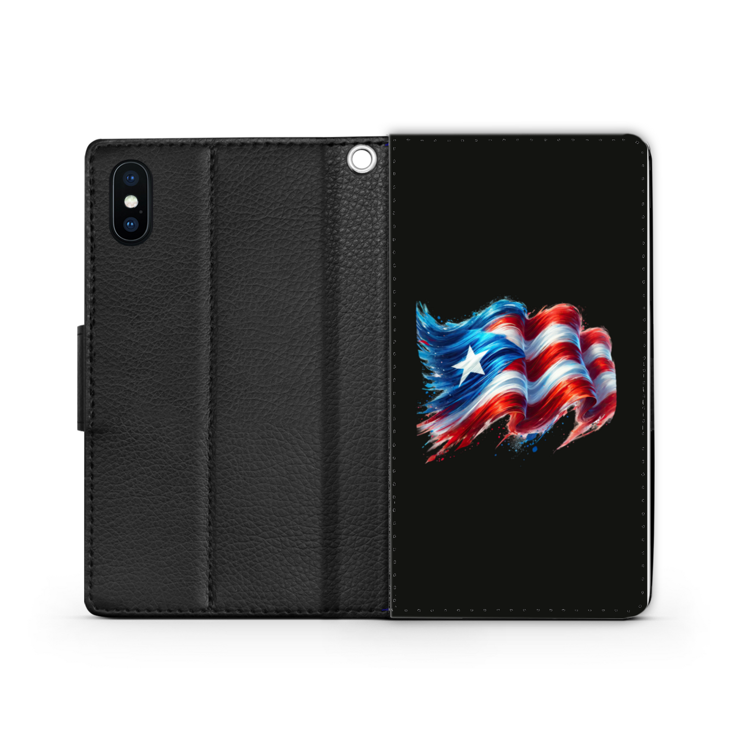 Puerto Rican Wave Flag Faux Leather Wallet Phone Case-Black