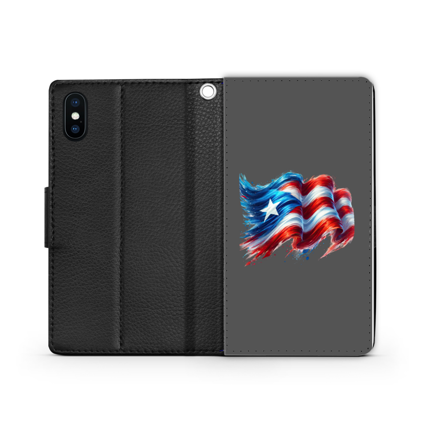 Puerto Rican Wave Flag Faux Leather Wallet Phone Case - Dark Gray