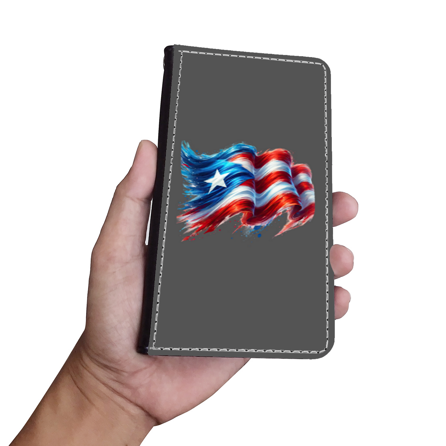 Puerto Rican Wave Flag Faux Leather Wallet Phone Case - Dark Gray