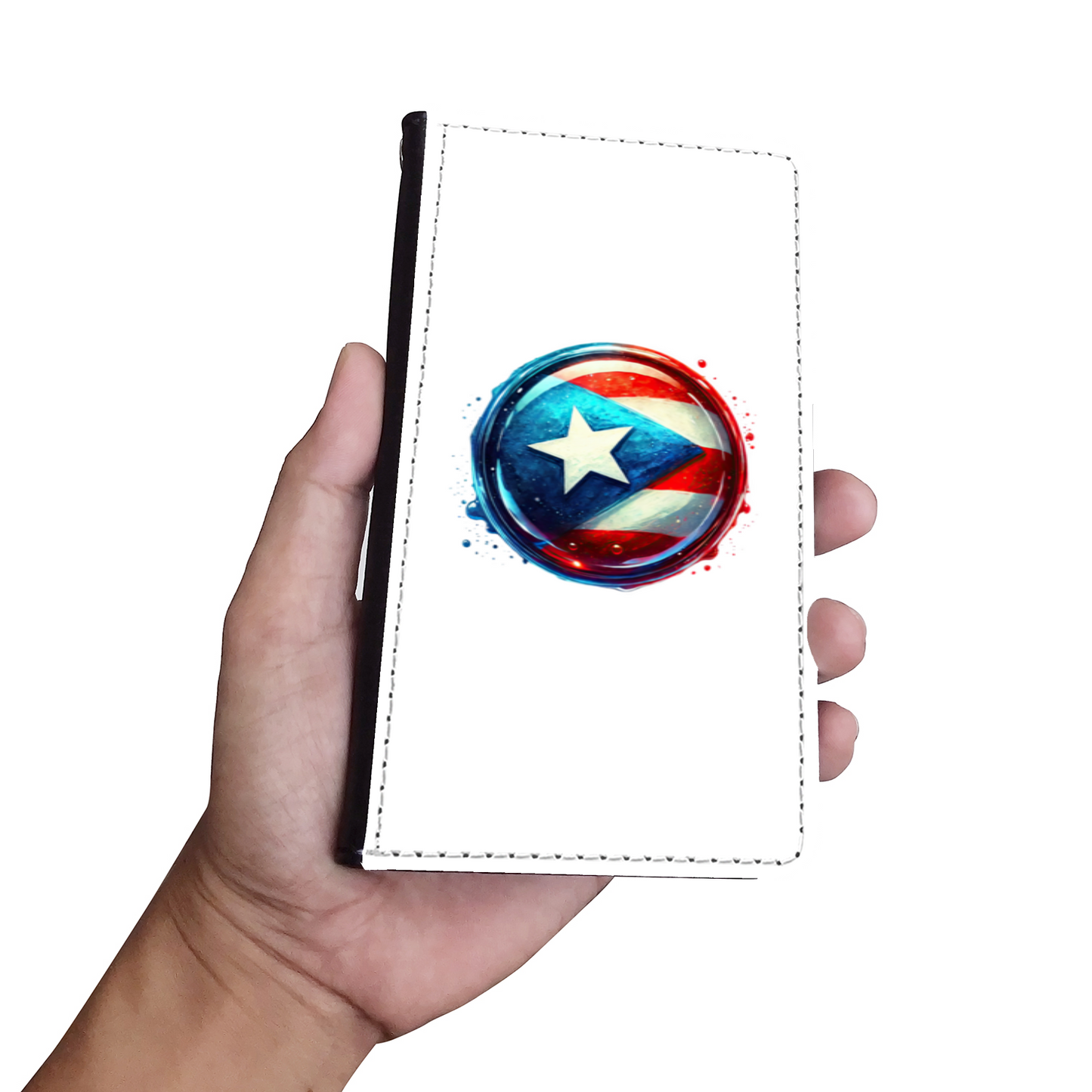 Puerto Rico Flag Seal Faux Leather Wallet Phone Case - White