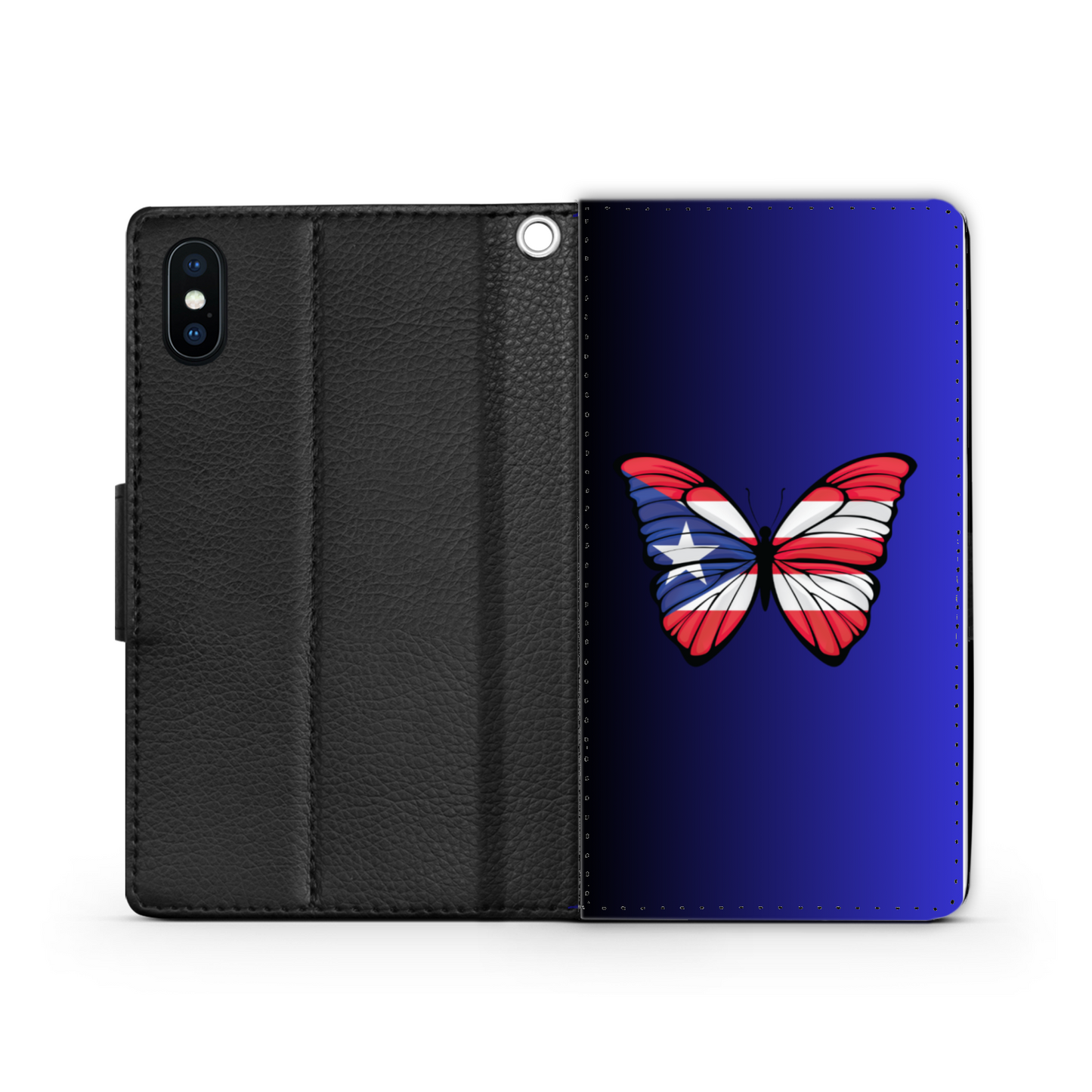 Puerto Rico Butterfly Faux Leather Wallet Phone Case- Dark Blue Gradient