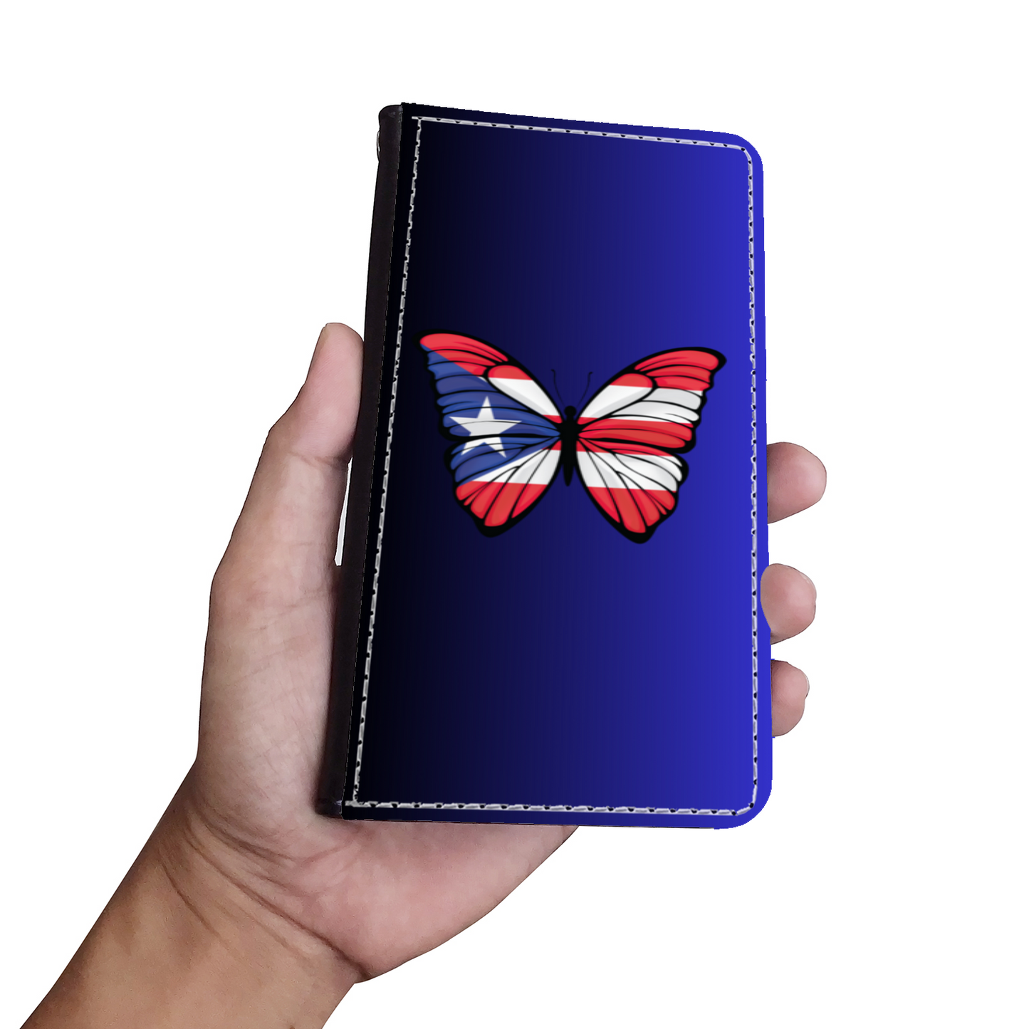 Puerto Rico Butterfly Faux Leather Wallet Phone Case- Dark Blue Gradient